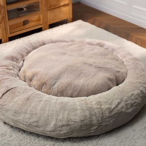 Beige Faux Fur Dog Bed