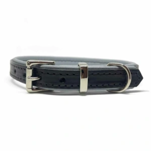 Black & Grey Padded Leather Dog Collar